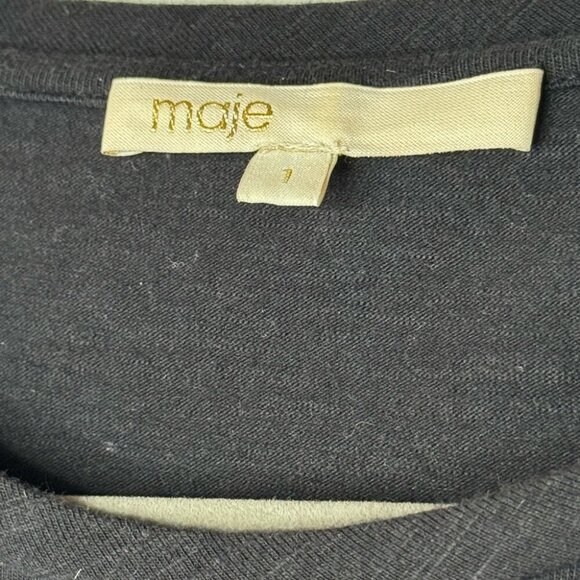 Maje Black Jersey Dress – Embellished Shoulders, Size 1 - Picture 6 of 11